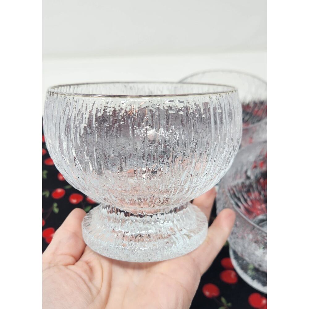 Lot Of 4 Crystal Footed Dessert Bowls I ITTALA KEKKERIT | Icicle SnowTextured - Picture 5 of 8